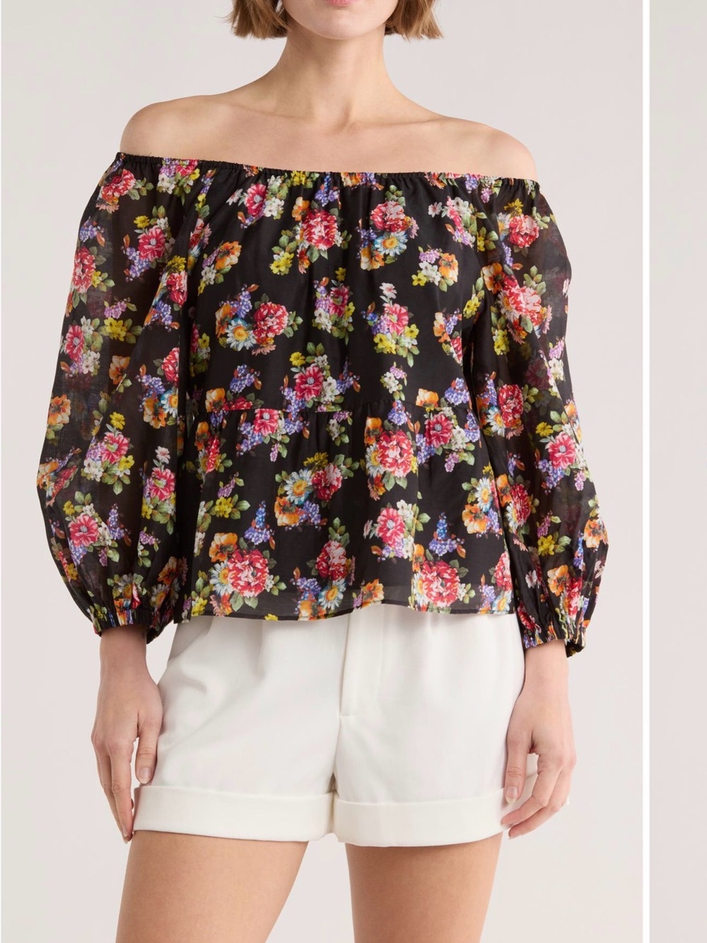 NWT Alice + Olivia Floral Ruffle Peasant Top Size S - Picture 9 of 9